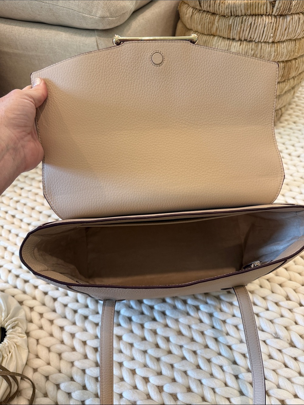 Strathberry Taupe Textured Leather Shoulder Bag with Gold Bar - Picture 4 of 9